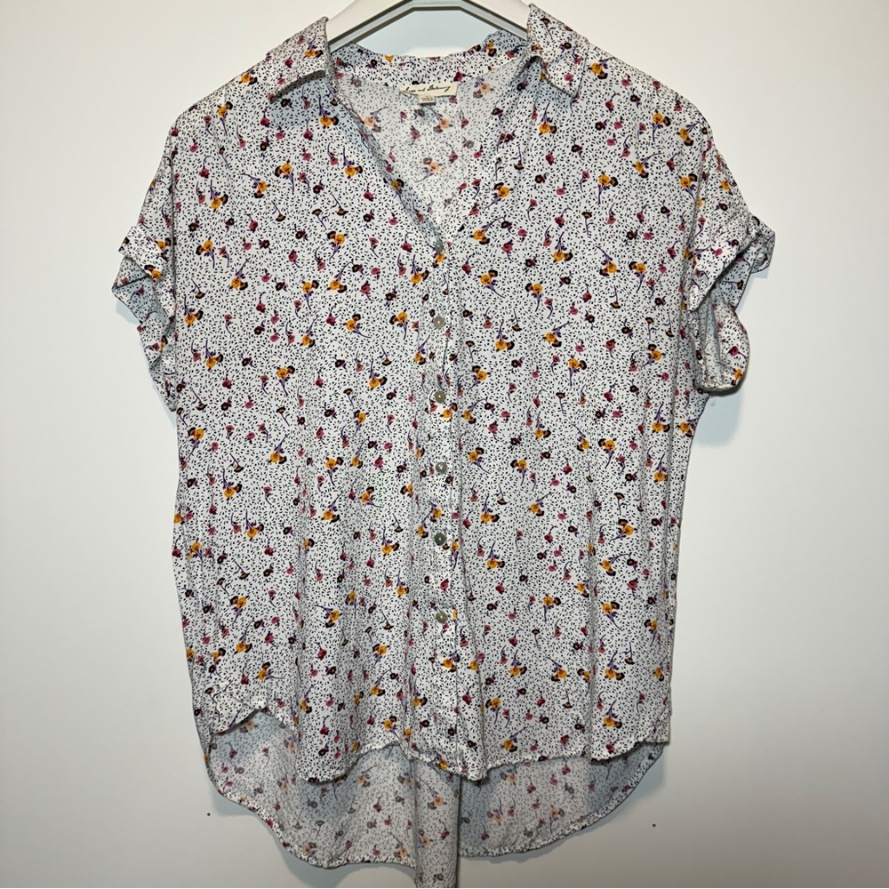 Jane and Delancey Short Sleeve Floral Print Button-up Blouse Large